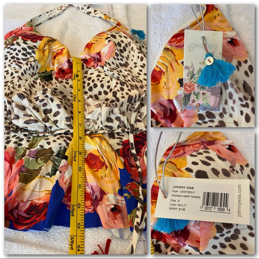 Johnny Was Oksana Leopard Floral Print Halter Wrap Tankini Top - Picture 8 of 12